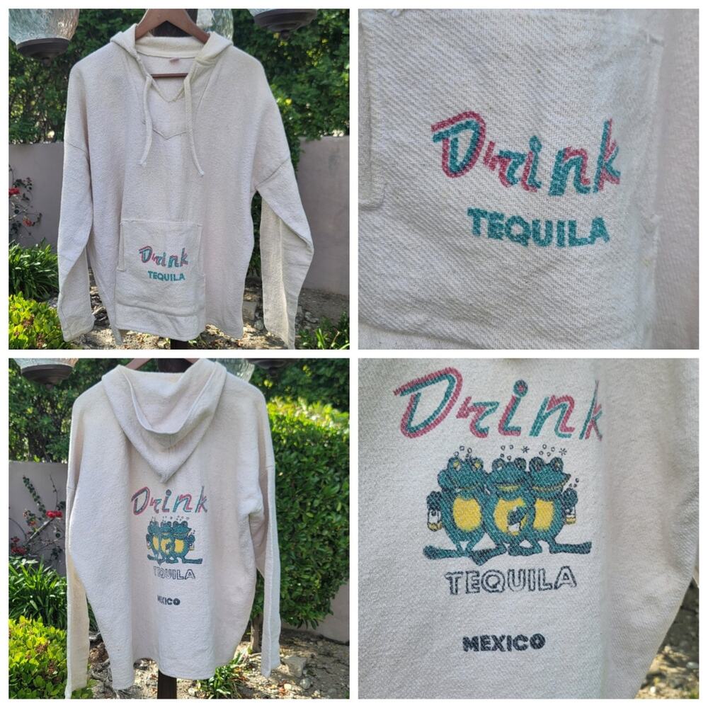 Vtg Drink Tequila Canvas Mexican Hoodie